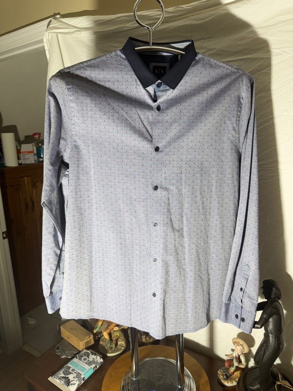 A/X Armani Exchange Light Blue Button-Down with Navy Collar